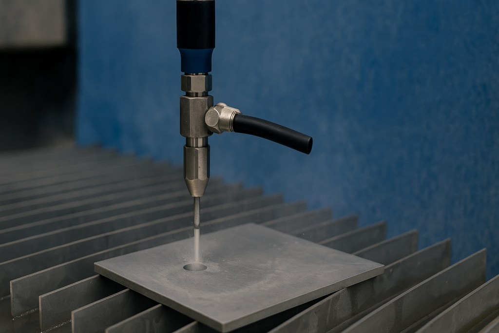 corte por agua en piezas metálicas industriales